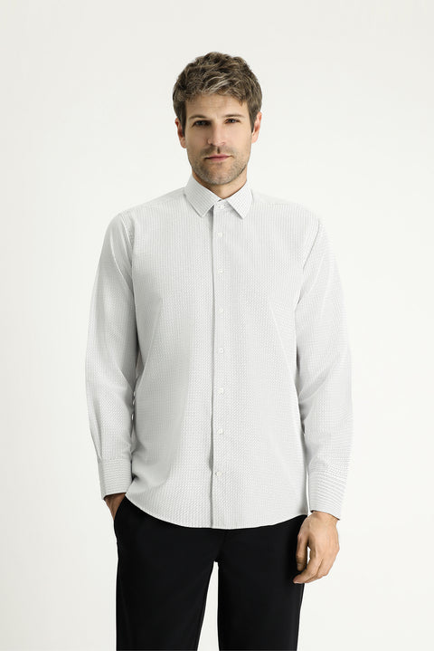 Black Long Sleeve Regular Fit Patterned Cotton Easy-Iron Shirt