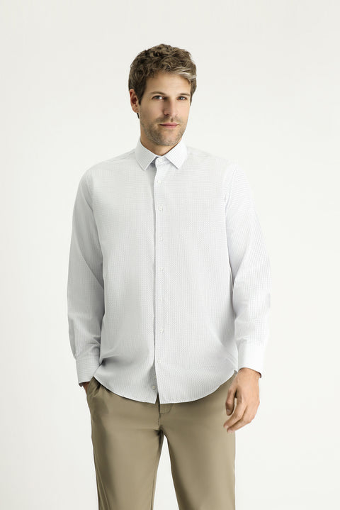 Dark Navy Long Sleeve Regular Fit Patterned Cotton Easy-Iron Shirt