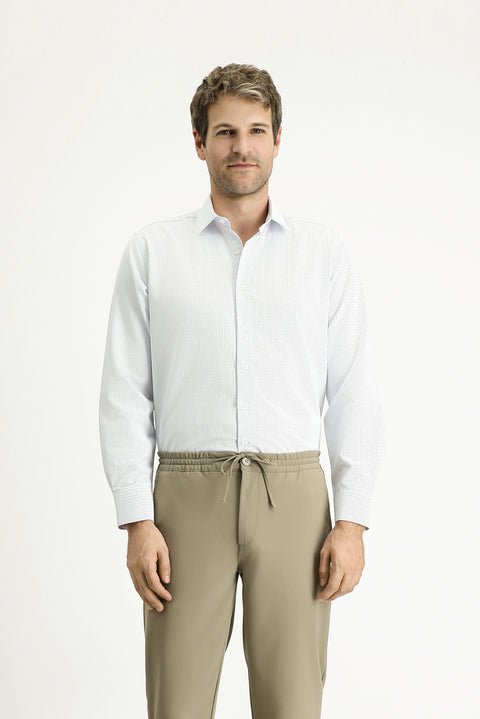 Blue Long Sleeve Regular Fit Patterned Cotton Easy-Iron Shirt