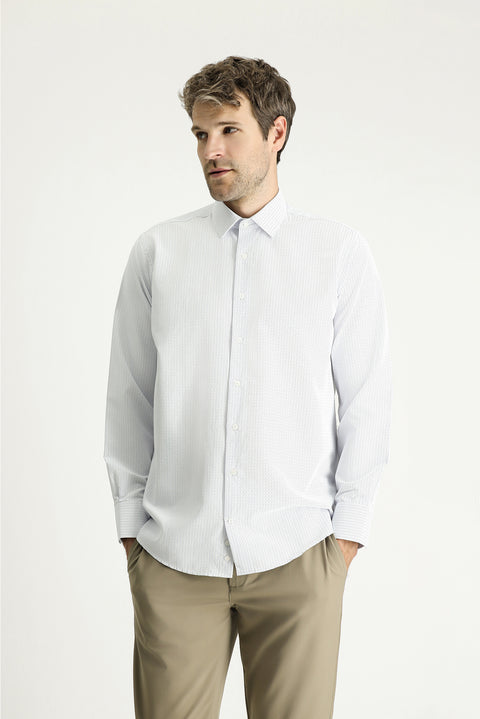 Blue Long Sleeve Regular Fit Patterned Cotton Easy-Iron Shirt