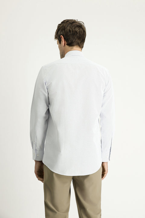 Blue Long Sleeve Regular Fit Patterned Cotton Easy-Iron Shirt