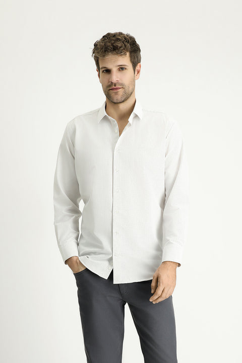 Light Mink Long Sleeve Regular Fit Patterned Cotton Easy-Iron Shirt