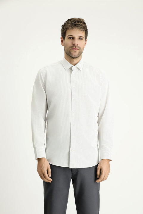 Light Mink Long Sleeve Regular Fit Patterned Cotton Easy-Iron Shirt