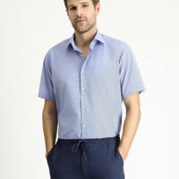 Dark Blue Short Sleeve Regular Fit Patterned Cotton Shirt