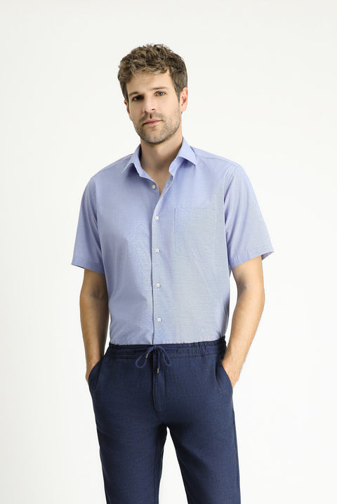 Dark Blue Short Sleeve Regular Fit Patterned Cotton Shirt