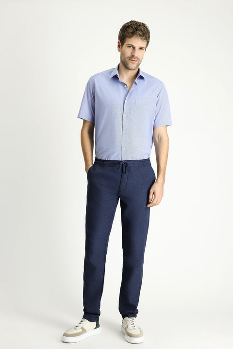 Dark Blue Short Sleeve Regular Fit Patterned Cotton Shirt