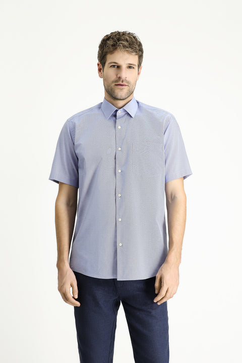 Dark Blue Short Sleeve Regular Fit Patterned Cotton Shirt