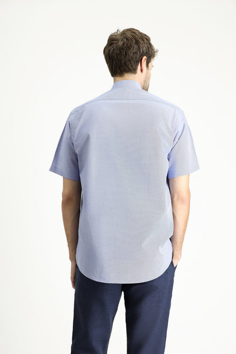 Dark Blue Short Sleeve Regular Fit Patterned Cotton Shirt