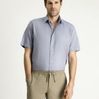 Medium Grey Short Sleeve Regular Fit Patterned Cotton Shirt