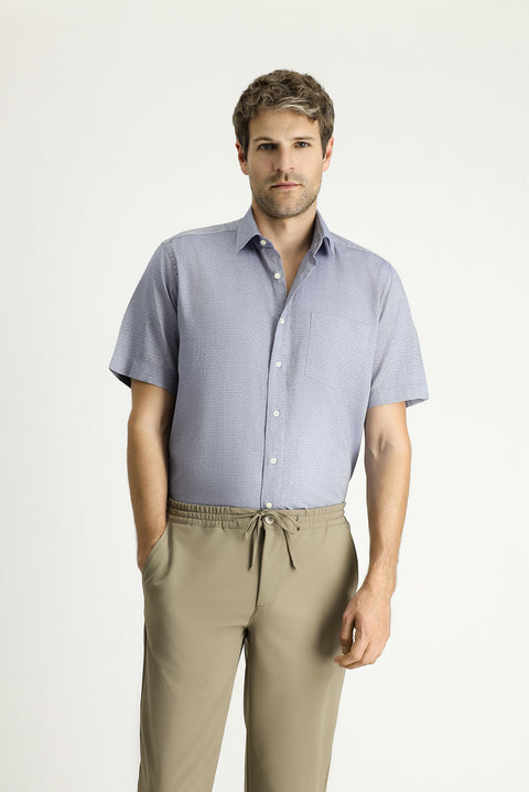 Medium Grey Short Sleeve Regular Fit Patterned Cotton Shirt