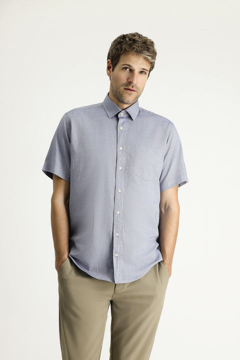 Medium Grey Short Sleeve Regular Fit Patterned Cotton Shirt
