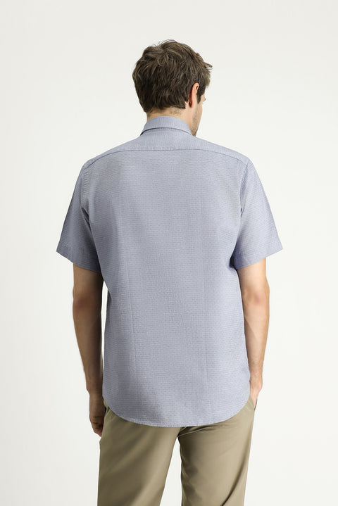 Medium Grey Short Sleeve Regular Fit Patterned Cotton Shirt