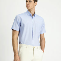 Light Blue Short Sleeve Regular Fit Patterned Cotton Shirt