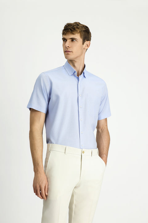 Light Blue Short Sleeve Regular Fit Patterned Cotton Shirt