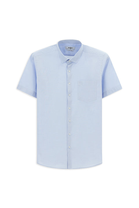 Light Blue Short Sleeve Regular Fit Patterned Cotton Shirt