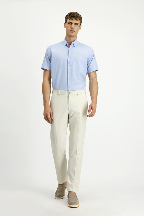 Light Blue Short Sleeve Regular Fit Patterned Cotton Shirt