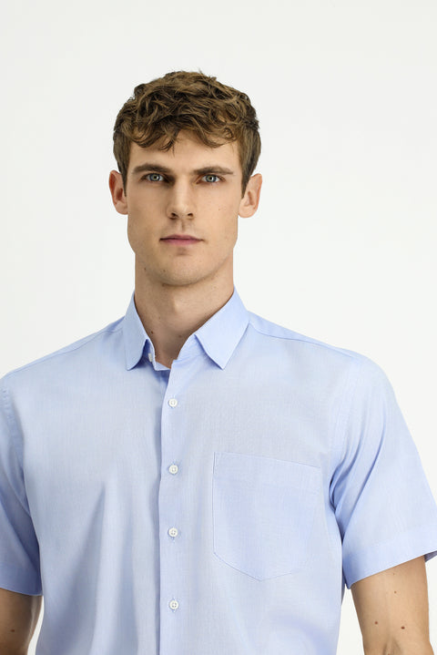 Light Blue Short Sleeve Regular Fit Patterned Cotton Shirt