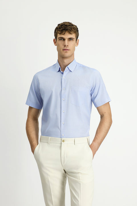 Light Blue Short Sleeve Regular Fit Patterned Cotton Shirt