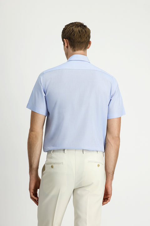 Light Blue Short Sleeve Regular Fit Patterned Cotton Shirt