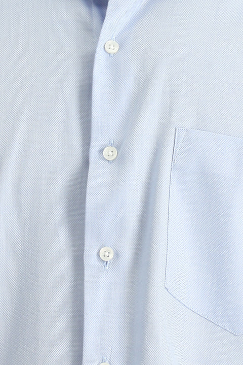 Light Blue Short Sleeve Regular Fit Patterned Cotton Shirt