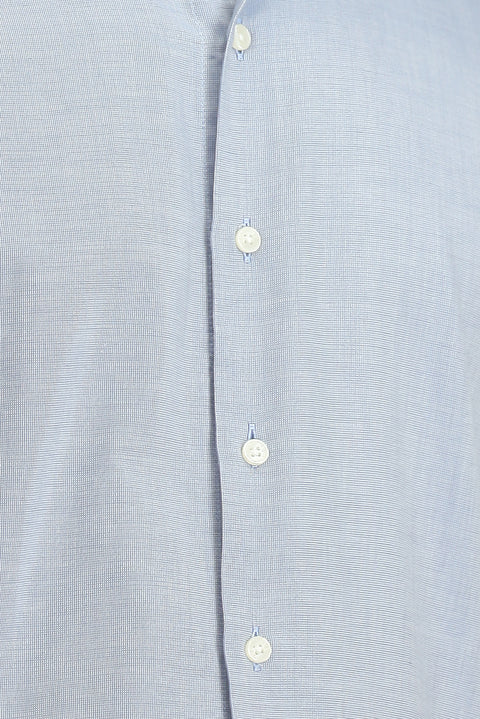 Light Navy Short Sleeve Regular Fit Pocketed Button-Down Collar Patterned Cotton Shirt