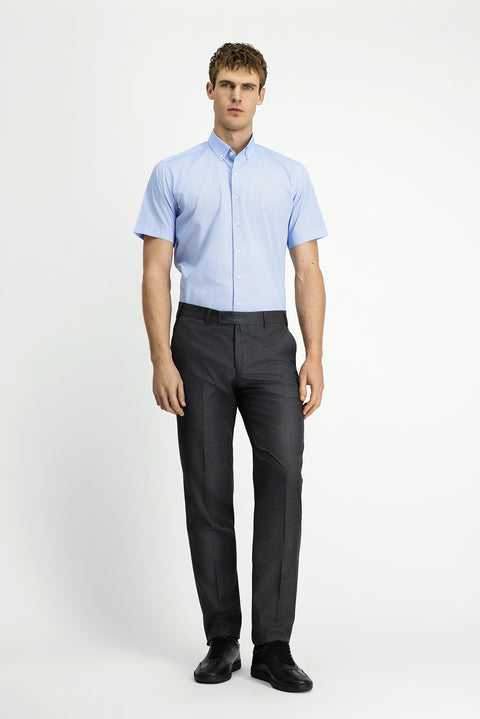 Light Blue Short Sleeve Regular Fit Cotton Shirt with Pockets and Button-Down Collar
