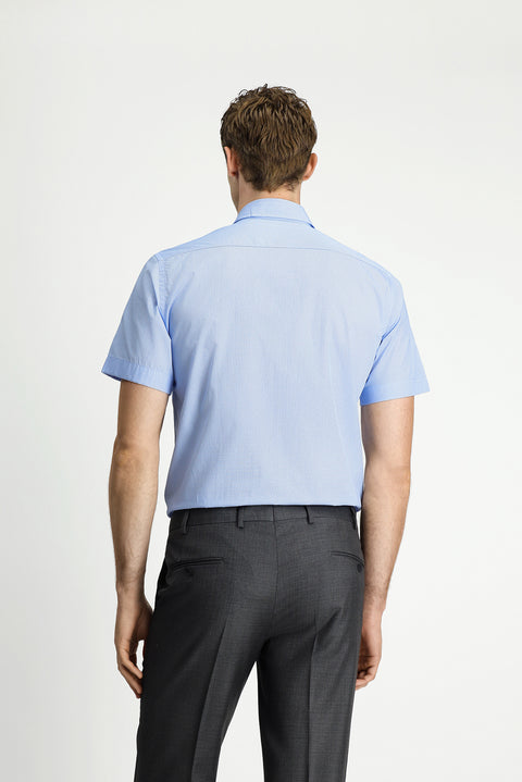 Light Blue Short Sleeve Regular Fit Cotton Shirt with Pockets and Button-Down Collar