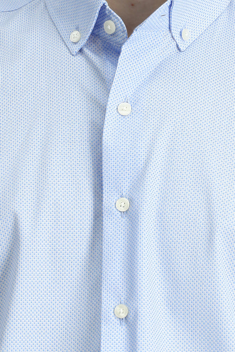 Light Blue Short Sleeve Regular Fit Cotton Shirt with Pockets and Button-Down Collar