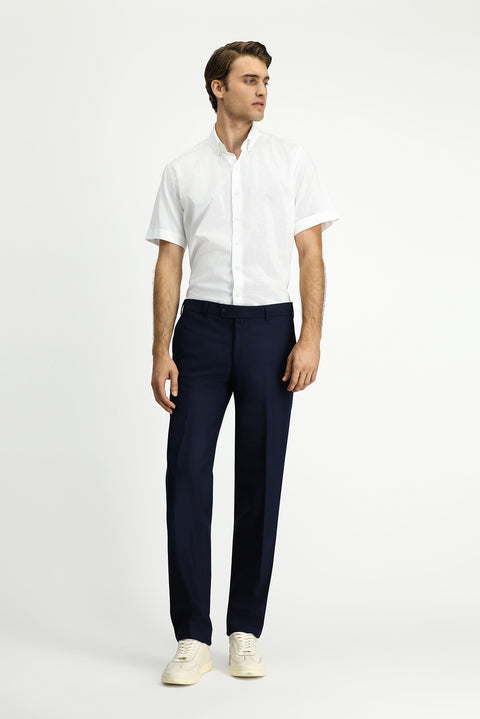White Short Sleeve Regular Fit Pocketed Button-Down Collar Patterned Cotton Shirt