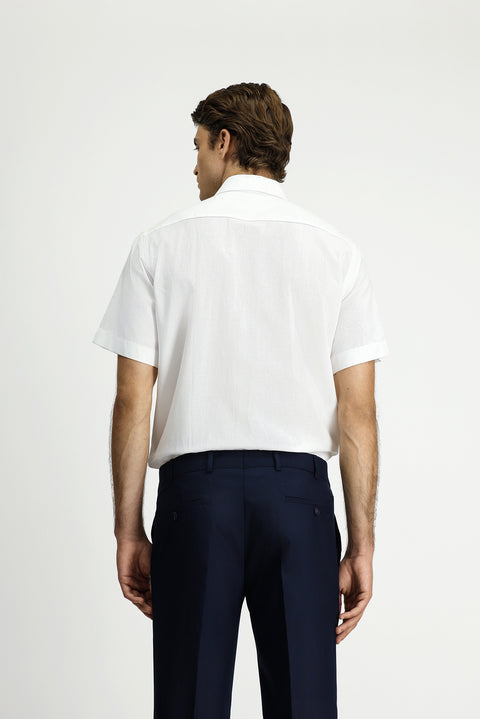 White Short Sleeve Regular Fit Pocketed Button-Down Collar Patterned Cotton Shirt