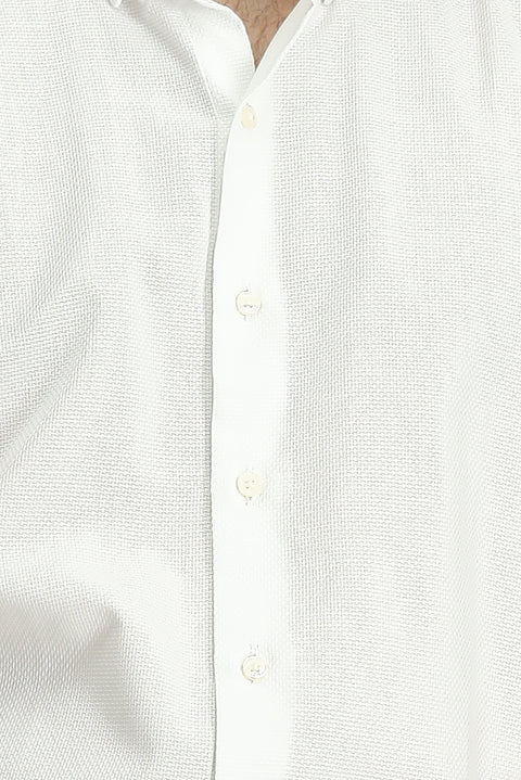 White Short Sleeve Regular Fit Pocketed Button-Down Collar Patterned Cotton Shirt