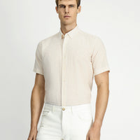 Dark Yellow Short Sleeve Regular Fit Cotton Shirt with Pockets and Button-Down Collar