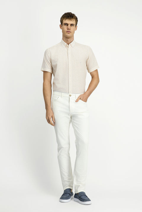 Dark Yellow Short Sleeve Regular Fit Cotton Shirt with Pockets and Button-Down Collar