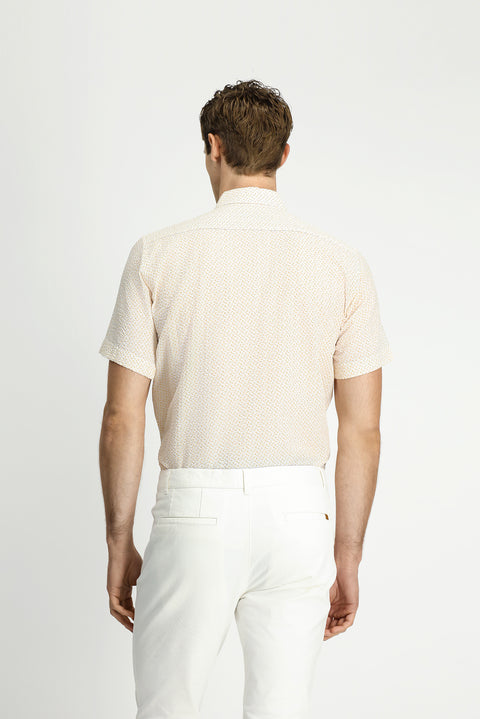 Dark Yellow Short Sleeve Regular Fit Cotton Shirt with Pockets and Button-Down Collar