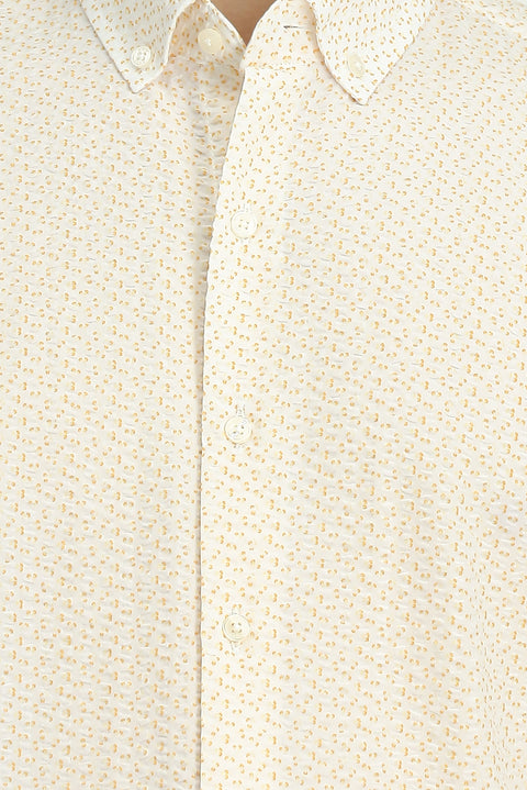 Dark Yellow Short Sleeve Regular Fit Cotton Shirt with Pockets and Button-Down Collar