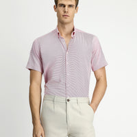 Coral Red Short Sleeve Regular Fit Pocketed Button-Down Collar Patterned Cotton Shirt