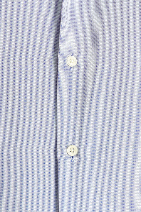 Blue Short-Sleeve Regular Fit Patterned Cotton Easy-Iron Shirt