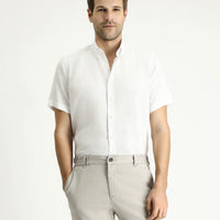 White Short Sleeve Regular Fit Patterned Cotton Shirt