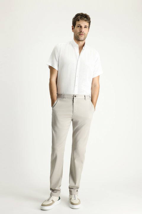 White Short Sleeve Regular Fit Patterned Cotton Shirt