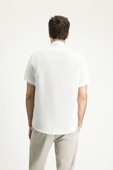 White Short Sleeve Regular Fit Patterned Cotton Shirt