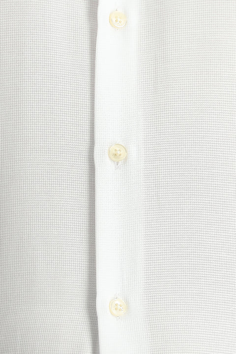 White Short Sleeve Regular Fit Patterned Cotton Shirt