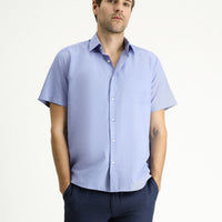 Medium Navy Short Sleeve Regular Fit Patterned Cotton Easy-Iron Shirt
