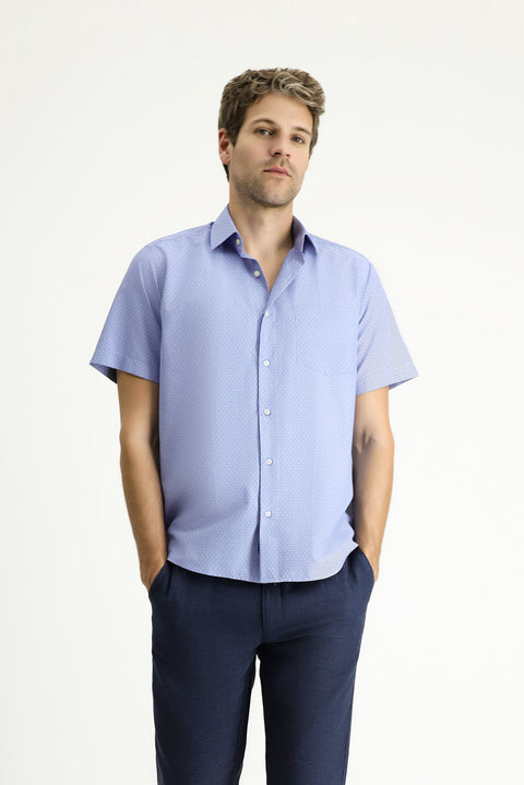 Medium Navy Short Sleeve Regular Fit Patterned Cotton Easy-Iron Shirt