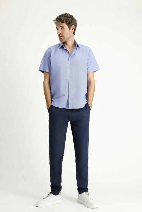 Medium Navy Short Sleeve Regular Fit Patterned Cotton Easy-Iron Shirt