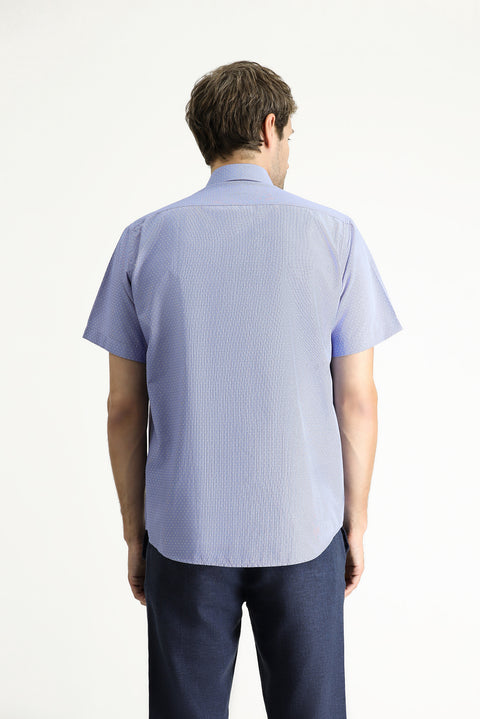 Medium Navy Short Sleeve Regular Fit Patterned Cotton Easy-Iron Shirt