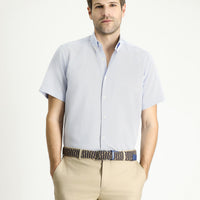 Light Blue Short Sleeve Regular Fit Patterned Cotton Easy-Iron Button-Down Collar Shirt