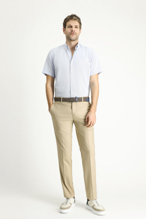 Light Blue Short Sleeve Regular Fit Patterned Cotton Easy-Iron Button-Down Collar Shirt