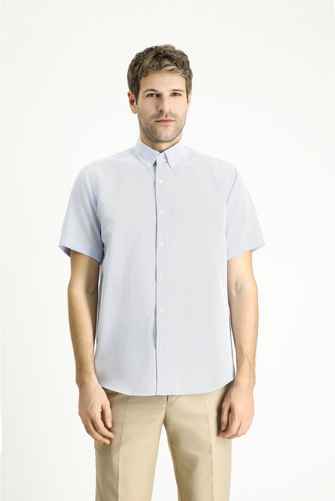 Light Blue Short Sleeve Regular Fit Patterned Cotton Easy-Iron Button-Down Collar Shirt