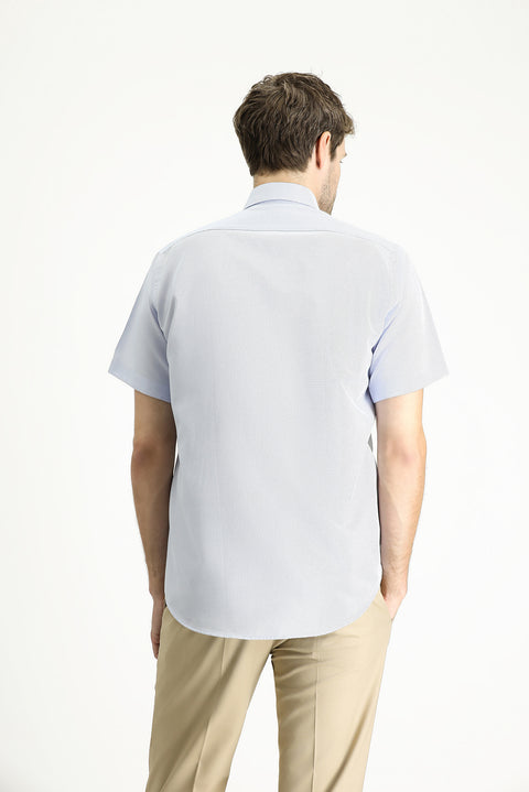 Light Blue Short Sleeve Regular Fit Patterned Cotton Easy-Iron Button-Down Collar Shirt