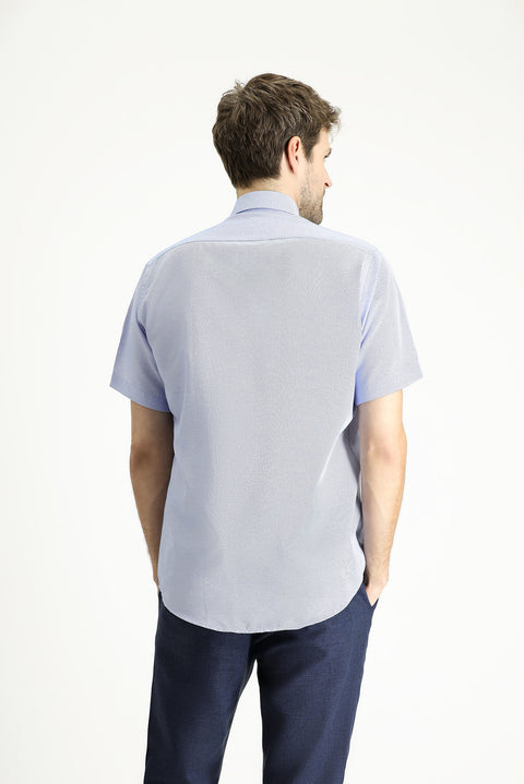 Blue Short Sleeve Regular Fit Patterned Cotton Easy-Iron Button-Down Collar Shirt